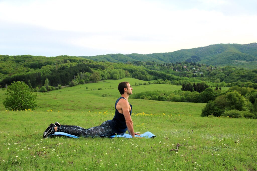 A men doing yoga