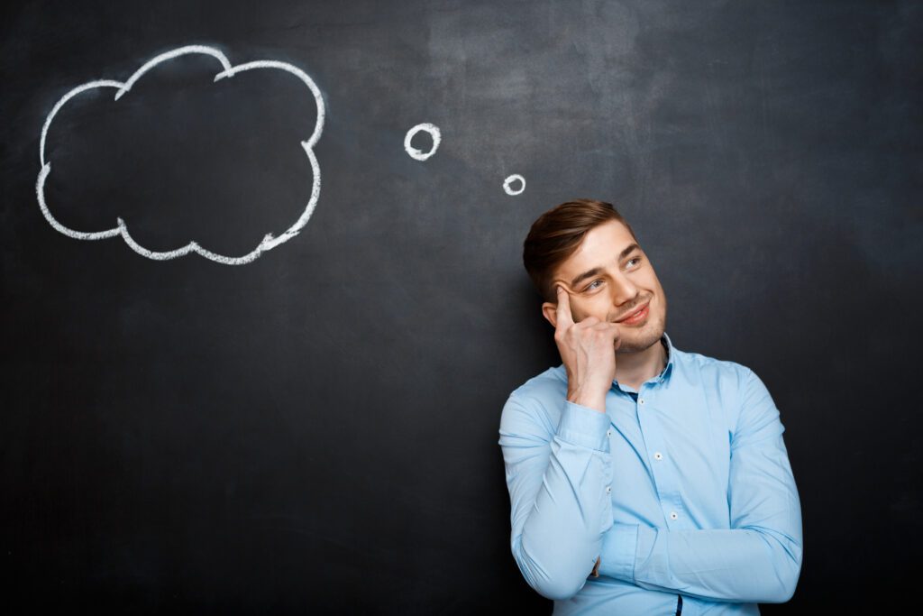 A man thinking with a cloud up his head