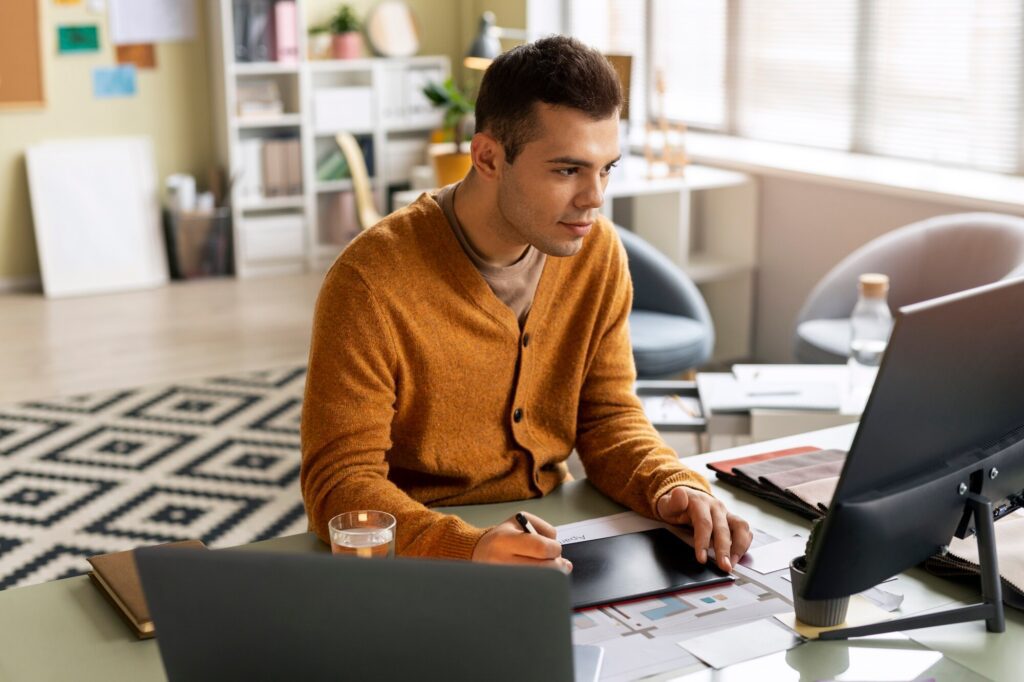 A men working in his laptop